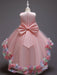 Flower Girl Dresses Pink Jewel Neck Sleeveless Bows Flowers Tulle Polyester Cotton Formal Kids Pageant Dresses