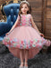 Flower Girl Dresses Pink Jewel Neck Sleeveless Bows Flowers Tulle Polyester Cotton Formal Kids Pageant Dresses