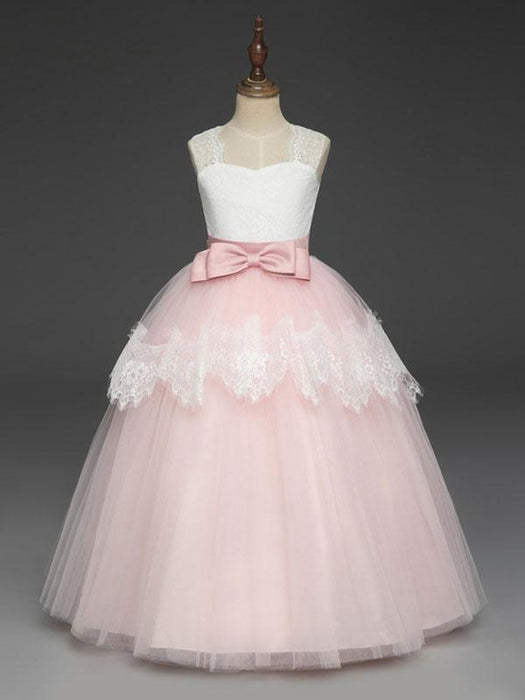 Flower Girl Dresses Soft Pink Kids Formal Dress Lace Bows A Line Girls Pageant Dress