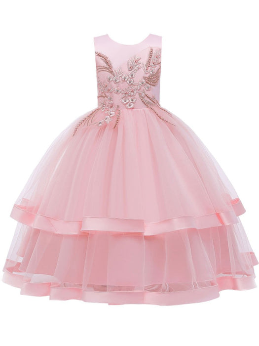 Pink Ankle Length Beaded Princess Flower Girl Dresses Jewel Neck Sleev Bridelily Pink Ankle Length Beaded Princess Flower Girl Dresses Jewel Neck Sleev Bridelily