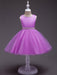 Pink Flower Girl Dresses Round Neck Sleeveless Tutu Dress Tulle Rhinestones Studded Girls Dinner Party Dresses