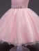 Pink Flower Girl Dresses Round Neck Sleeveless Tutu Dress Tulle Rhinestones Studded Girls Dinner Party Dresses