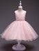 Pink Flower Girl Dresses Round Neck Sleeveless Tutu Dress Tulle Rhinestones Studded Girls Dinner Party Dresses
