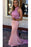 Pink High Neck Mermaid Sleeveless Prom with Lilac Lace Applique Bridesmaid Dress - Prom Dresses
