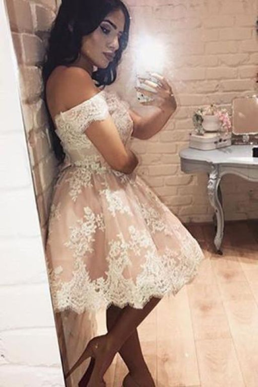 Pink Homecoming Dress Off-the-shoulder Prom Lace Tulle Short Graduation Dresses - Prom Dresses