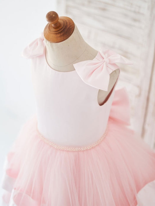 Pink Kids Party Dresses Sleeveless Sash Flower Girl Dresses Jewel Neck style
