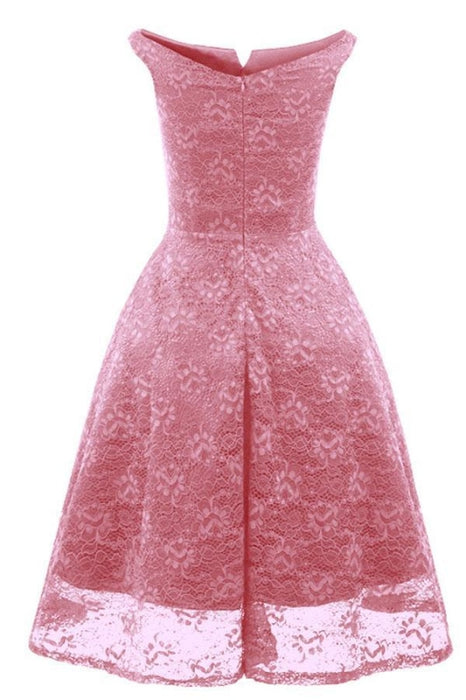 Pink Lace Dress Slash Neck Street Dresses - lace dresses