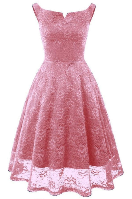 Pink Lace Dress Slash Neck Street Dresses - pink dress / S - lace dresses