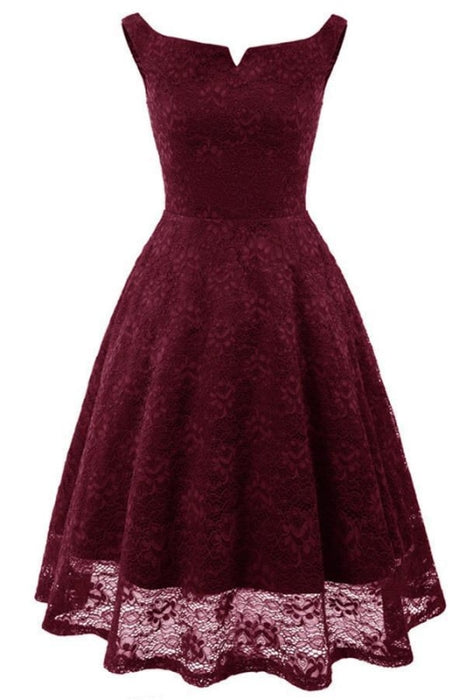 Pink Lace Dress Slash Neck Street Dresses - burgundy dress / S - lace dresses