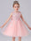 Pink Flower Girl Dresses Jewel Neck Lace Sleeveless Short Princess Dress Bows Formal Kids Pageant Dresses