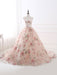 Pink Prom Dresses 2021 Long Floral Print Organza Pageant Dress Backless Chapel Train Party Dress(APP ExclusivePrice  $109.99)