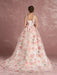 Pink Prom Dresses 2021 Long Floral Print Organza Pageant Dress Backless Chapel Train Party Dress(APP ExclusivePrice  $109.99)