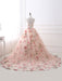 Pink Prom Dresses 2021 Long Floral Print Organza Pageant Dress Backless Chapel Train Party Dress(APP ExclusivePrice  $109.99)