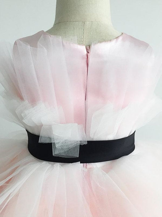 Pink Flower Girl Dresses Satin Fabric Sleeveless Short Princess Silhouette Kids Party Dresses