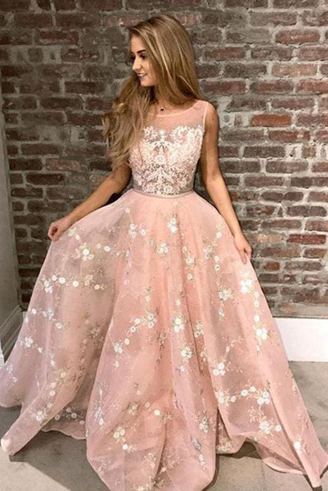 Pink Sleeveless Lace Black Long Prom Dresses 2021 - Bridelily Pink Sleeveless Lace Black Long Prom Dresses 2021 - Bridelily