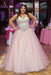 Pink Sweetheart Ball Gown Sleeveless Floor-length Tulle Formal Dress with Rhinestone - Prom Dresses