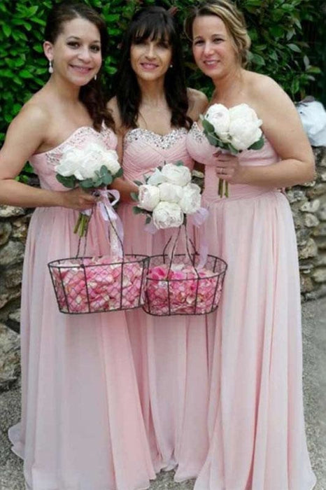 Pink Sweetheart Chiffon Sparkles Long Pleated Bridesmaid Dress - Bridesmaid Dresses