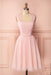 Pink Vintage Tulle Knee Length Homecoming Dress Straps Graduation Dresses - Prom Dresses