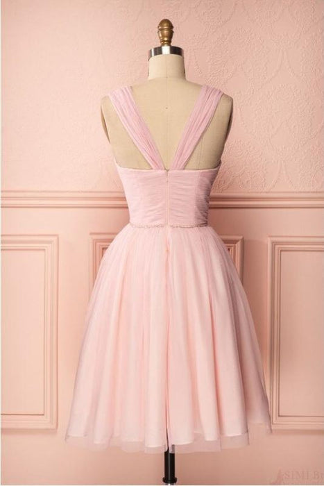Pink Vintage Tulle Homecoming Dress Knee Length Graduation Dress-Bridelily Pink Vintage Tulle Homecoming Dress Knee Length Graduation Dress-Bridelily