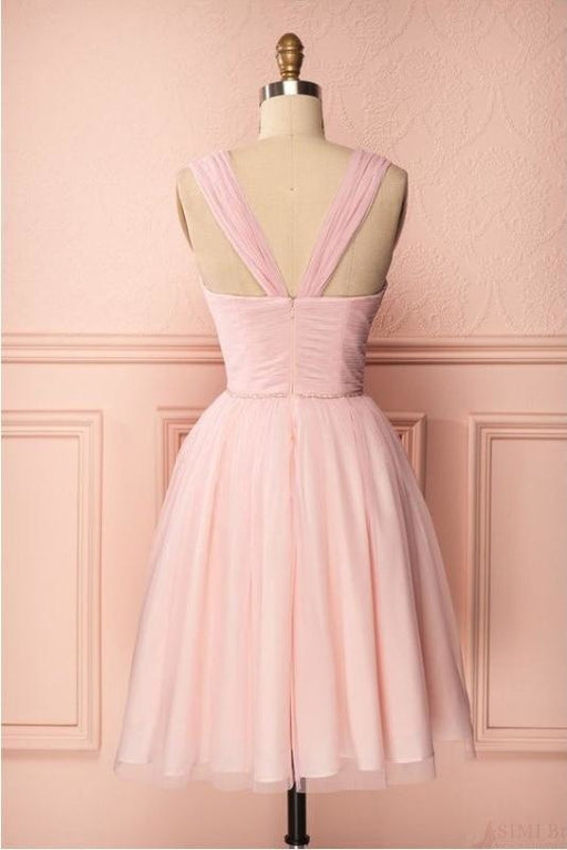 Pink Vintage Tulle Knee Length Homecoming Dress Straps Graduation Dresses - Prom Dresses