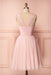 Pink Vintage Tulle Knee Length Homecoming Dress Straps Graduation Dresses - Prom Dresses