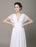 Plunging Chiffon Beach Wedding Dress A-line Ivory V-Neck Pleated Belt Short Sleeves Bridal Dress With Court Train misshow