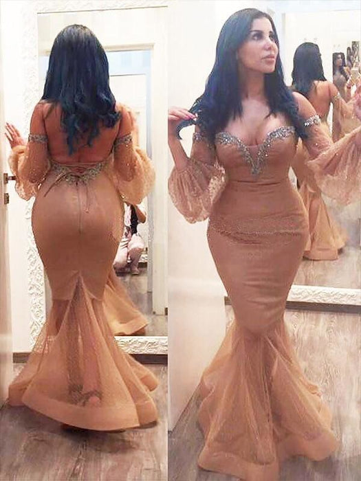 Plus Size 3/4 Sleeves Floor-Length With Beading Dresses - Prom Dresses