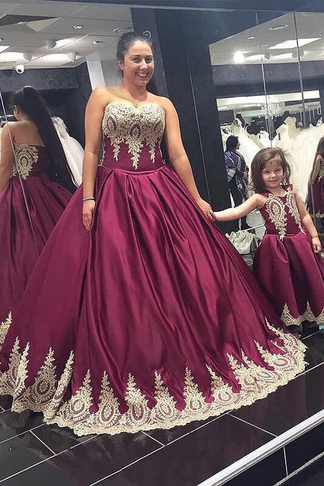 Plus Size Ball Strapless Lace Appliques Long Formal Gown Prom Dresses - Prom Dresses