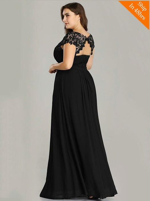 Plus Size O-Neck Cap Sleeves Lace Appliques A-Line Party Dresses - evening dresses