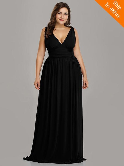 Plus Size V-Neck Backless Chiffon Party Dresses - Black / 4 / United States - evening dresses