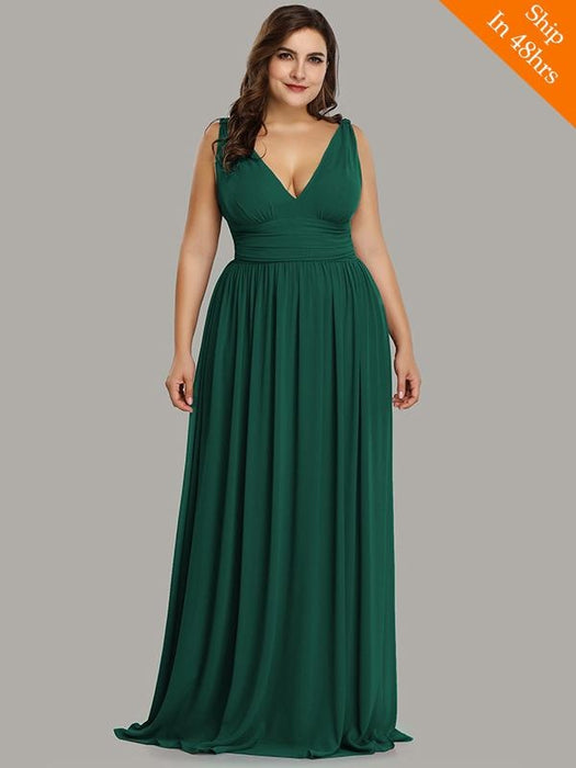 Plus Size V-Neck Backless Chiffon Party Dresses - Dark Green / 4 / United States - evening dresses