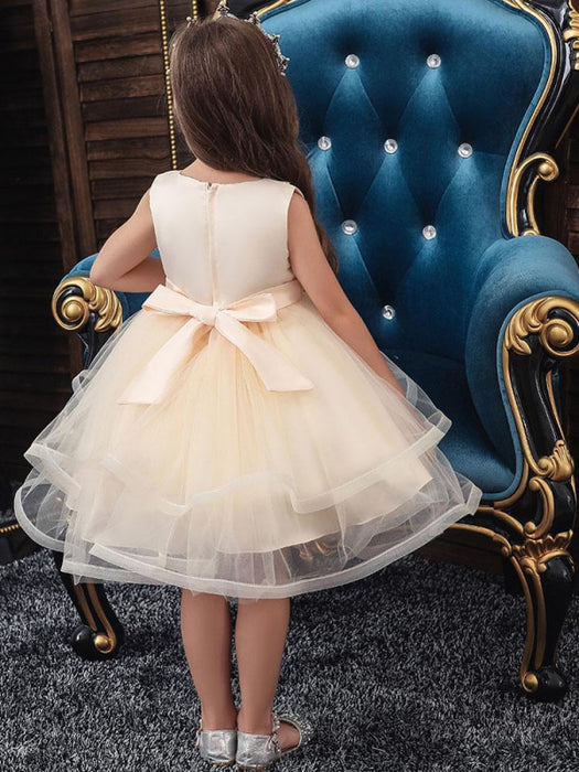 Polyester Sleeveless Knee-Length Ball Gown Flower Girl Dresses with Bo Bridelily Polyester Sleeveless Knee-Length Ball Gown Flower Girl Dresses with Bo Bridelily