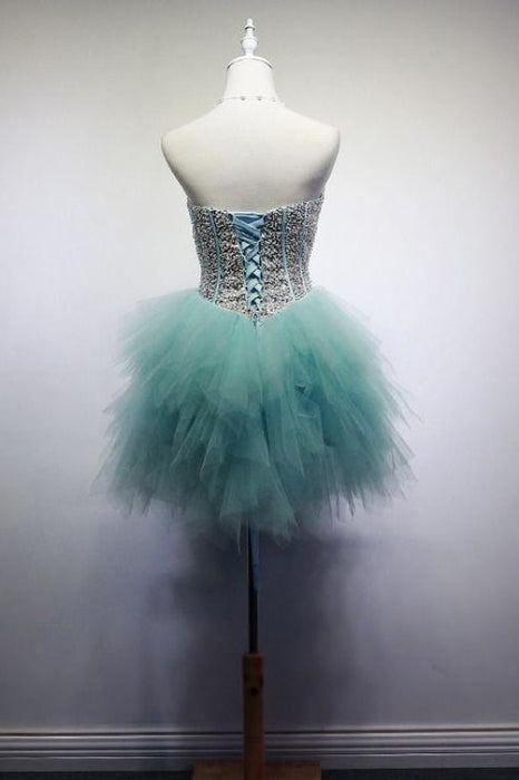 Pool Blue Sparkly Sweetheart Sequins Tulle Short Cocktail Mini Homecoming Dress - Prom Dresses