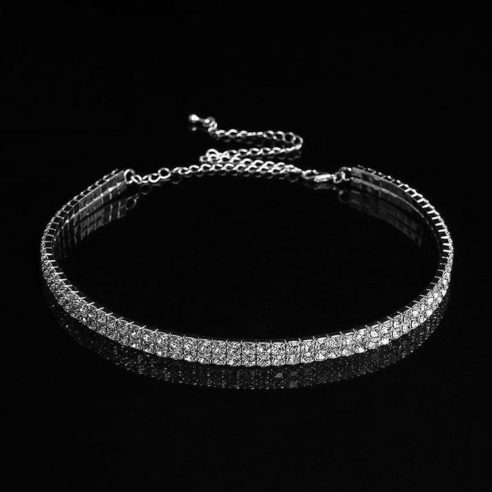 Populal 1-5 Row Rhinestone Handmade Bridal Necklaces | Bridelily - 2 Row Crystal / Clear - necklaces