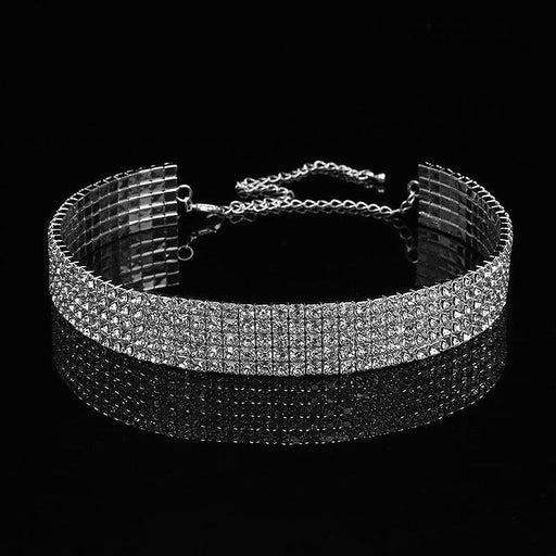 Populal 1-5 Row Rhinestone Handmade Bridal Necklaces | Bridelily - 5 Row Crystal / Clear - necklaces