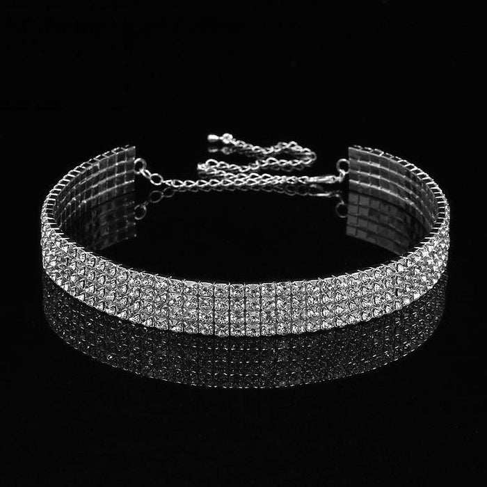 Populal 1-5 Row Rhinestone Handmade Bridal Necklaces | Bridelily - 4 Row Crystal / Clear - necklaces