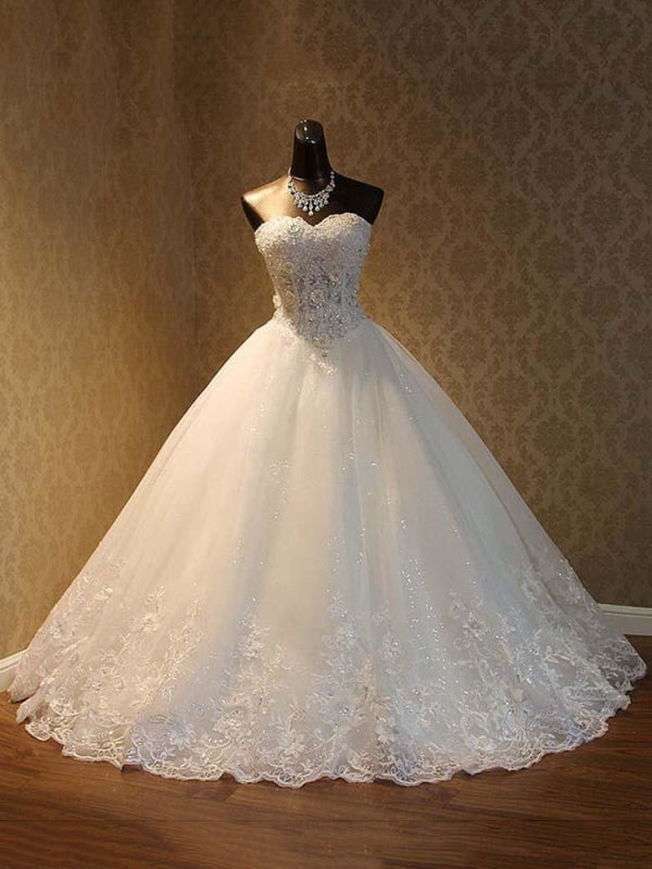 Popular Luxury Lace Ball Gowns Beaded Wedding Dresses - Ivory / Floor Length - wedding dresses