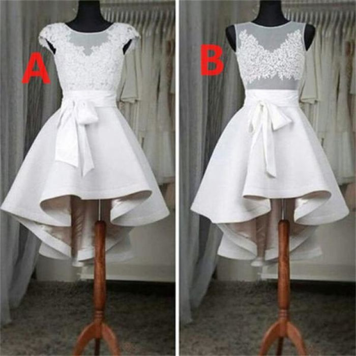 Popular Sexy High Low Cap Sleeve Homecoming Dresses with Belt Short Prom Gown - Prom Dresses