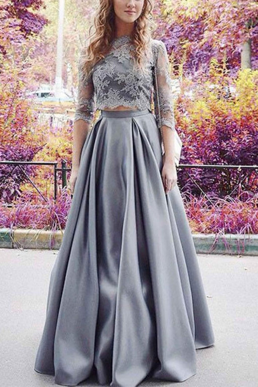 Precious Best Modest Half Sleeves Two Lace Crop 2 Pieces Sexy Prom Dress - Prom Dresses