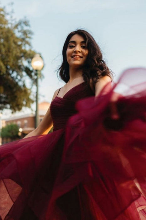 Burgundy High Low Prom Dress Sweetheart A-Line Gown-Bridelily Burgundy High Low Prom Dress Sweetheart A-Line Gown-Bridelily