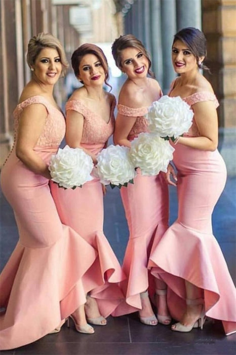 Pretty Mermad Long Satin Off The Shoulder Bridesmaid Dresses For Wedding - Bridesmaid Dresses