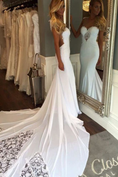 Pretty Sheath Sleeveless Long Beach with Lace Wedding Dress - Wedding Dresses
