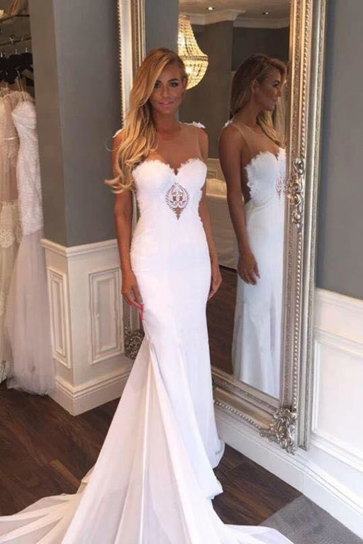 Pretty Sheath Sleeveless Long Beach with Lace Wedding Dress - Wedding Dresses
