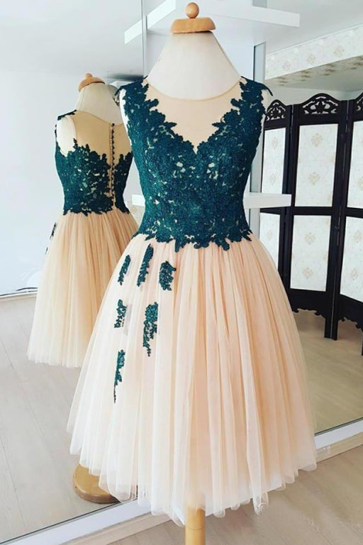 Pretty Short Dresses Lace Top Tulle Sleeveless Homecoming Dress - Prom Dresses