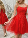 Princess Short Red Lace Prom Dresses, Red Lace Homecoming Dresses, Short Red Formal Evening Dresses