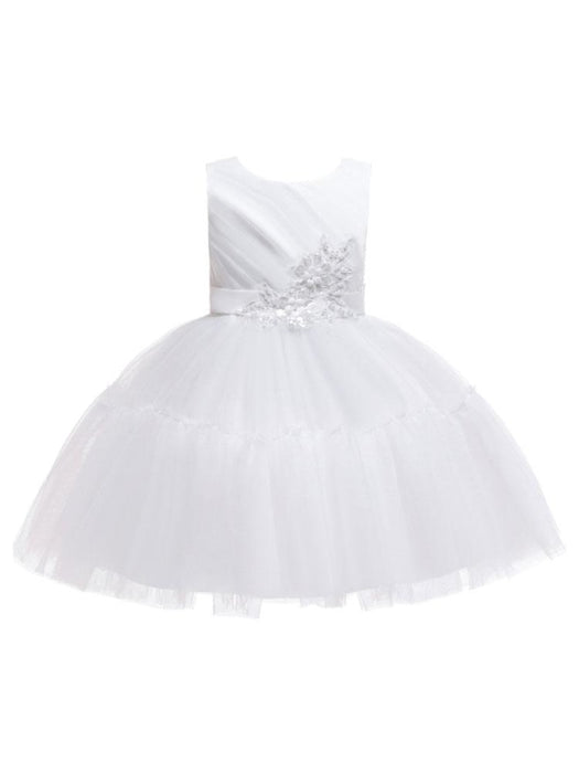 Flower Girl Dresses Jewel Neck Polyester Sleeveless Knee-Length Princess Silhouette Bows Kids Party Dresses