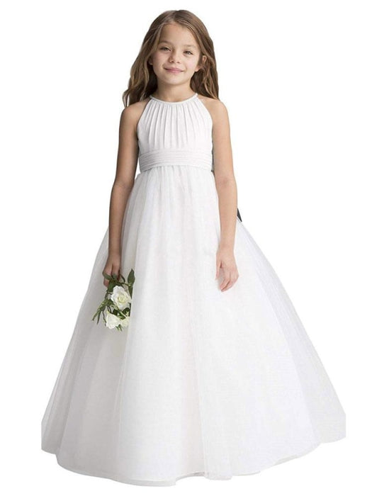 Flower Girl Dresses Jewel Neck Organza Sleeveless Ankle Length Princess Silhouette Pleated Kids Party Dresses