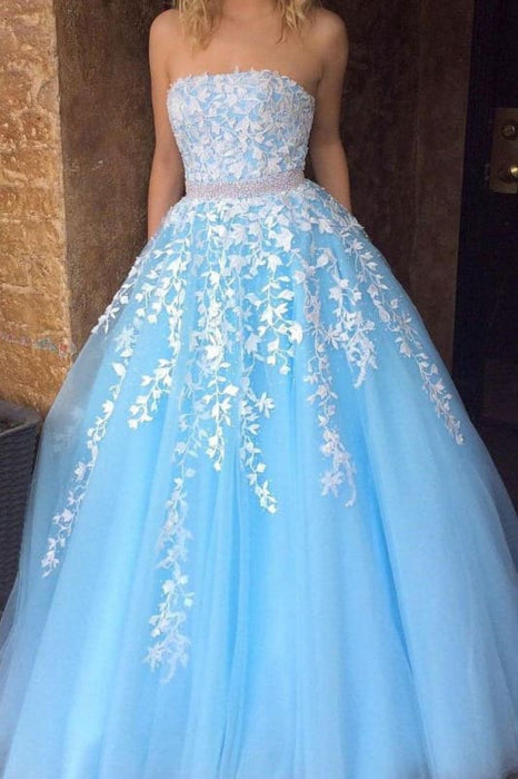 Princess Sky Blue Elegant Ball Gown Prom Dress - Bridelily Princess Sky Blue Elegant Ball Gown Prom Dress - Bridelily