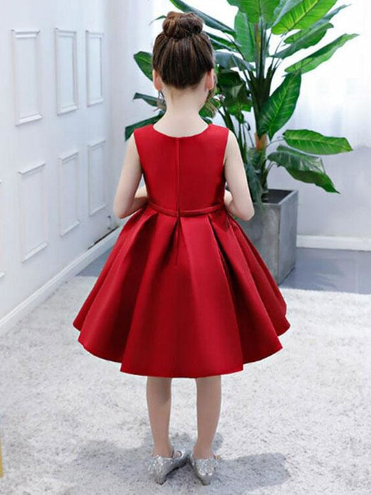 Satin Flower Girl Dress Toddlers Knee Length Dress Princess Sleeveless Pageant Dress