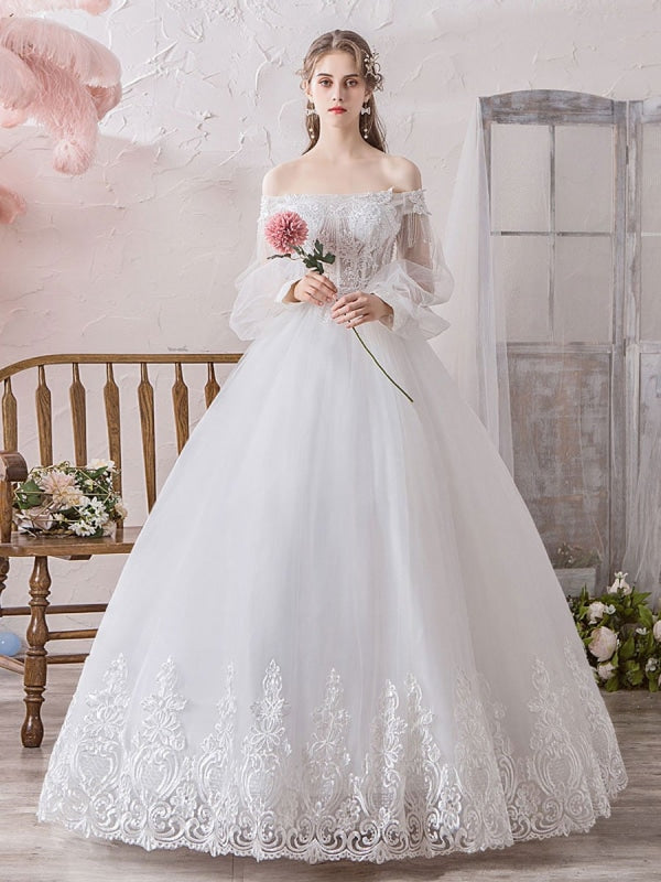 White Princess Ball Gown Wedding Dress, Princess Wedding Dress Lace